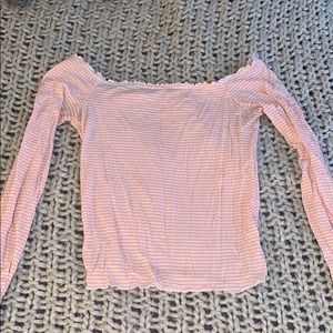 Pink Striped Long Sleeve Off the Shoulder Top